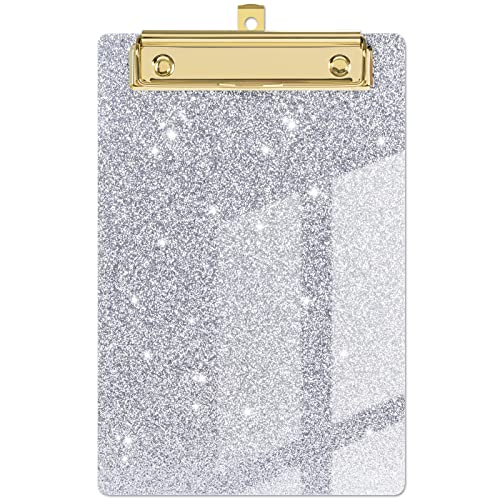 Piasoenc Acryl kleine Zwischenablage, Mode Glitter Zwischenablage, A5 Klemmbretter, niedlich Konfetti Klemmbretter für Kinder, Studenten, Lehrer, Frau, Künstler, Weiß von Piasoenc