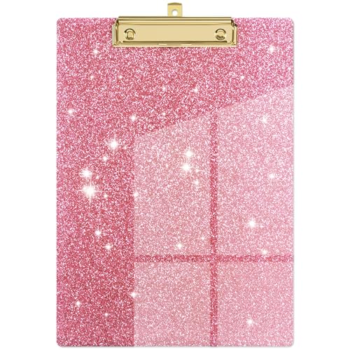 Piasoenc Acryl Klemmbretter, Mode Glitter Klemmbrett, Standard Letter Größe Klemmbrett, A4 Größe 12,5 "x 9", Cute Konfetti Klemmbretter für Frauen, Rose Gold Desk Bürobedarf und Zubehör von Piasoenc