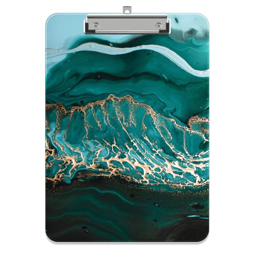 Piasoenc Kunststoff Klemmbrett, Niedliche dekorative Klemmbretter, 31,5 x 22,5 CM, A4 Standard Letter Größe hart Klemmbrett mit Metall-Clip, Büro Klemmbretter für Studenten, Büro, Gewellter Marmor von Piasoenc