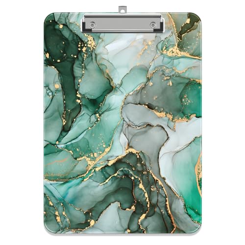 Piasoenc Kunststoff Klemmbrett, Niedliche dekorative Klemmbretter, 31,5 x 22,5 CM, A4 Standard Letter Größe hart Klemmbrett mit Metall-Clip, Büro Klemmbretter für Studenten, Büro, Tiefgrüner Marmor von Piasoenc