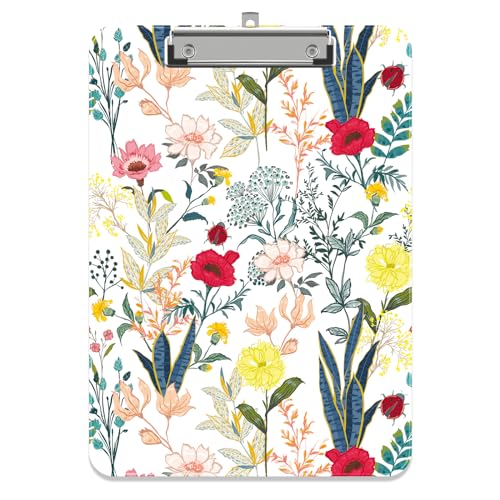 Piasoenc Kunststoff Klemmbrett, Niedliche dekorative Klemmbretter, 31,5 x 22,5 CM, A4 Standard Letter Größe hart Klemmbrett mit Metall-Clip, Büro Klemmbretter für Studenten, Büro, Wilde Blume von Piasoenc