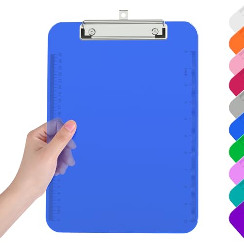 Piasoenc Plastic Clipboards, Translucent Clip Board with Low Profile, Purple Clipboard with Ruler,Office Clipboards, School Supplies, Letter Size 12.5 x 9 Inches,Blue von Piasoenc