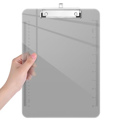 Piasoenc Plastic Clipboards, Translucent Clip Board with Low Profile, Purple Clipboard with Ruler,Office Clipboards, School Supplies, Letter Size 12.5 x 9 Inches, Grey von Piasoenc