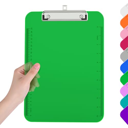 Piasoenc Plastic Clipboards, Translucent Clip Board with Low Profile, Purple Clipboard with Ruler,Office Clipboards, School Supplies, Letter Size 12.5 x 9 Inches, Green von Piasoenc