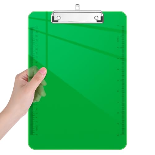 Piasoenc Plastic Clipboards, Translucent Clip Board with Low Profile, Purple Clipboard with Ruler,Office Clipboards, School Supplies, Letter Size 12.5 x 9 Inches, Green von Piasoenc