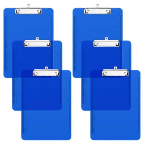 Piasoenc 6 Pack Plastic Clipboards,Translucent Clip Board with Low Profile, Purple Clipboard with Ruler,Office Clipboards, School Supplies, Letter Size 12.5 x 9 Inches,Blue von Piasoenc