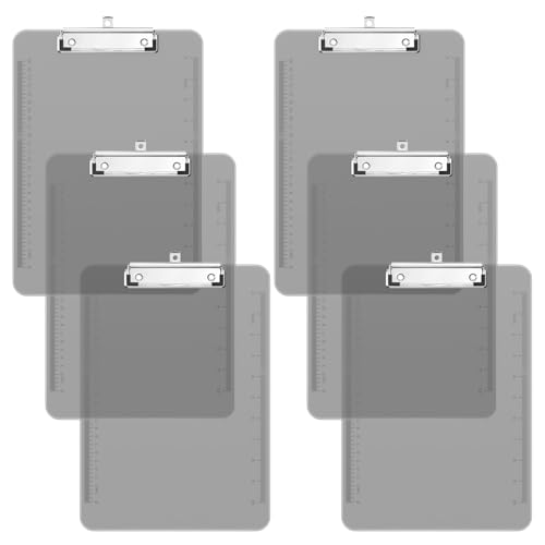 Piasoenc 6 Pack Plastic Clipboards,Translucent Clip Board with Low Profile, Purple Clipboard with Ruler,Office Clipboards, School Supplies, Letter Size 12.5 x 9 Inches,Grey von Piasoenc