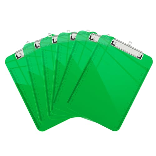 Piasoenc 6 Pack Plastic Clipboards,Translucent Clip Board with Low Profile, Purple Clipboard with Ruler,Office Clipboards, School Supplies, Letter Size 12.5 x 9 Inches,Green von Piasoenc