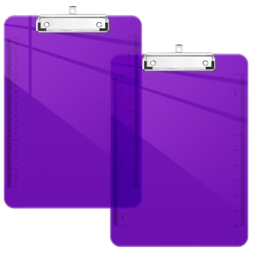 Piasoenc Kunststoff-Klemmbretter, durchscheinendes Klemmbrett mit niedrigem Profil, violettes Klemmbrett mit Lineal, Büro-Klemmbretter, Schulbedarf, Briefgröße 31,8 x 22,9 cm, Lila, 2 Stück von Piasoenc