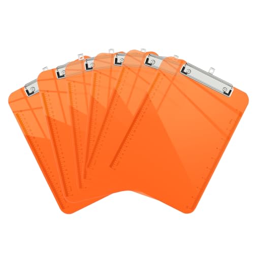 Piasoenc 6 Pack Plastic Clipboards,Translucent Clip Board with Low Profile, Purple Clipboard with Ruler,Office Clipboards, School Supplies, Letter Size 12.5 x 9 Inches,Orange von Piasoenc