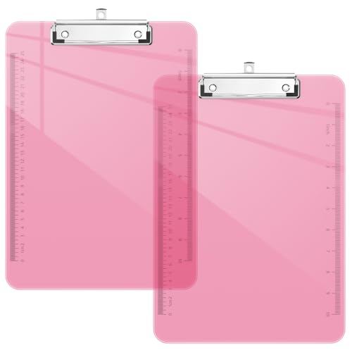 Piasoenc Kunststoff-Klemmbretter, durchscheinendes Lineal, Klemmbrett mit niedrigem Profil, Bürobedarf, Schulbedarf, Briefgröße 22,9 x 32,5 cm, Rosa, 2 Stück von Piasoenc