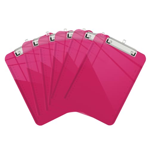 Piasoenc 6 Pack Plastic Clipboards,Translucent Clip Board with Low Profile, Purple Clipboard with Ruler,Office Clipboards, School Supplies, Letter Size 12.5 x 9 Inches,Red von Piasoenc