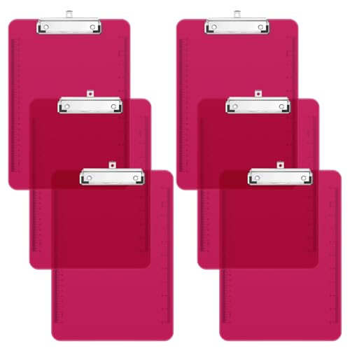 Piasoenc 6 Pack Plastic Clipboards,Translucent Clip Board with Low Profile, Purple Clipboard with Ruler,Office Clipboards, School Supplies, Letter Size 12.5 x 9 Inches,Red von Piasoenc