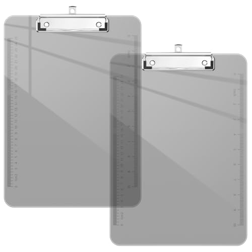 Piasoenc Kunststoff-Klemmbretter, durchscheinendes Lineal, Klemmbrett mit niedrigem Profil, Bürobedarf, Schulbedarf, Briefgröße 22,9 x 32,5 cm, Grau, 2 Stück von Piasoenc