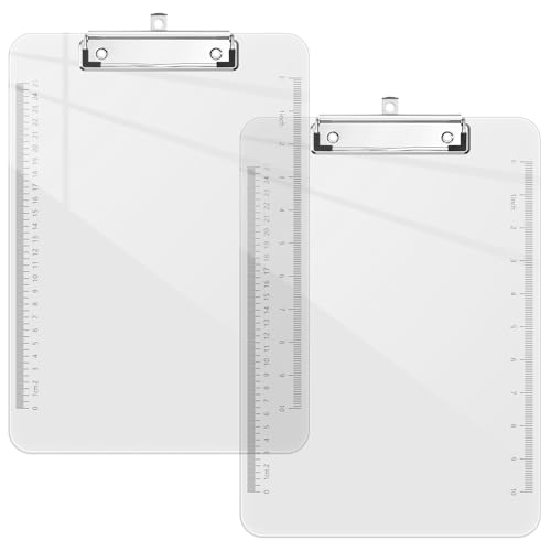Piasoenc Kunststoff-Klemmbretter, durchscheinendes Lineal, Klemmbrett mit niedrigem Profil, Bürobedarf, Schulbedarf, Briefgröße 22,9 x 32,5 cm, transparent, 2 Stück von Piasoenc
