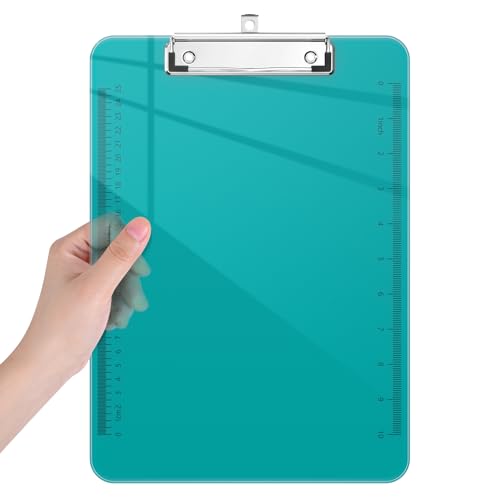 Piasoenc Plastic Clipboards, Translucent Clip Board with Low Profile, Purple Clipboard with Ruler,Office Clipboards, School Supplies, Letter Size 12.5 x 9 Inches, Teal von Piasoenc