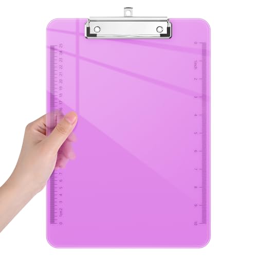 Piasoenc Plastic Clipboards, Translucent Clip Board with Low Profile, Purple Clipboard with Ruler,Office Clipboards, School Supplies, Letter Size 12.5 x 9 Inches, Light Purple von Piasoenc