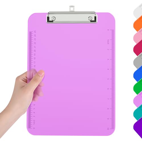 Piasoenc Plastic Clipboards, Translucent Clip Board with Low Profile, Purple Clipboard with Ruler,Office Clipboards, School Supplies, Letter Size 12.5 x 9 Inches, Light Purple von Piasoenc
