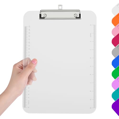 Piasoenc Plastic Clipboards, Translucent Clip Board with Low Profile, Purple Clipboard with Ruler,Office Clipboards, School Supplies, Letter Size 12.5 x 9 Inches, Clear von Piasoenc