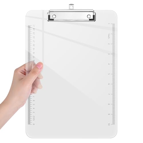 Piasoenc Plastic Clipboards, Translucent Clip Board with Low Profile, Purple Clipboard with Ruler,Office Clipboards, School Supplies, Letter Size 12.5 x 9 Inches, Clear von Piasoenc