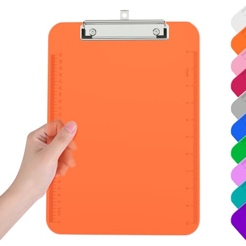 Piasoenc Plastic Clipboards, Translucent Clip Board with Low Profile, Purple Clipboard with Ruler,Office Clipboards, School Supplies, Letter Size 12.5 x 9 Inches, Orange von Piasoenc