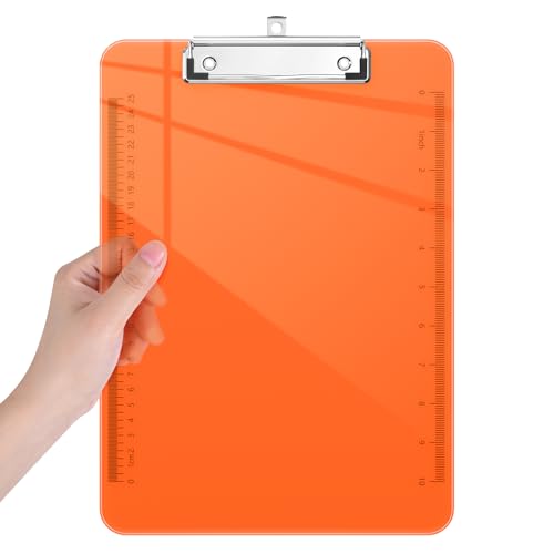 Piasoenc Plastic Clipboards, Translucent Clip Board with Low Profile, Purple Clipboard with Ruler,Office Clipboards, School Supplies, Letter Size 12.5 x 9 Inches, Orange von Piasoenc