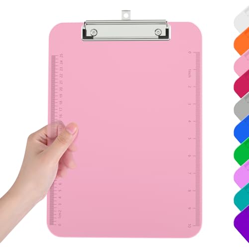 Piasoenc Plastic Clipboards, Translucent Clip Board with Low Profile, Purple Clipboard with Ruler,Office Clipboards, School Supplies, Letter Size 12.5 x 9 Inches, Pink von Piasoenc