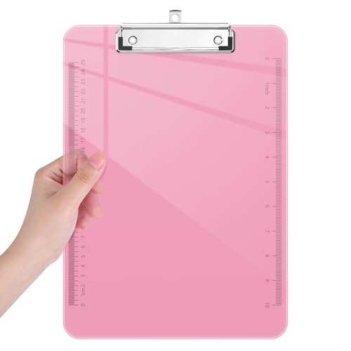 Piasoenc Plastic Clipboards, Translucent Clip Board with Low Profile, Purple Clipboard with Ruler,Office Clipboards, School Supplies, Letter Size 12.5 x 9 Inches, Pink von Piasoenc