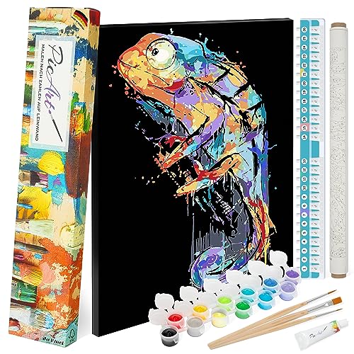 PicArt Malen nach Zahlen Set - Chamäleon 40cm x 50cm Leinwand – mit Acrylfarben & da Vinci Pinsel – Made in Germany, ohne Rahmen von PicArt