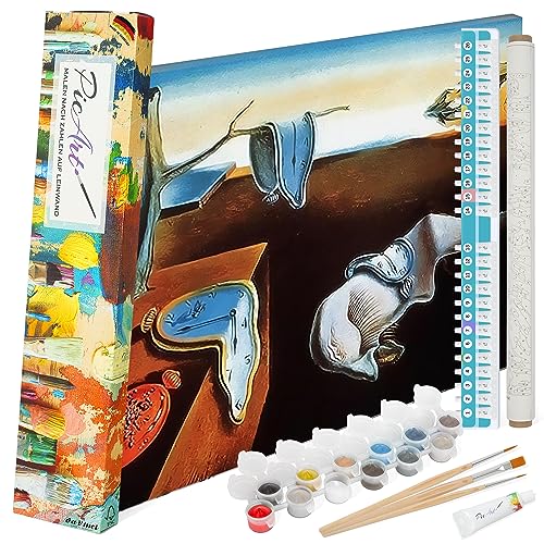 PicArt Malen nach Zahlen Set - Dali Die zerrinnende Zeit 40cm x 50cm Leinwand – mit Acrylfarben & da Vinci Pinsel – Made in Germany, fertig bespannt von PicArt
