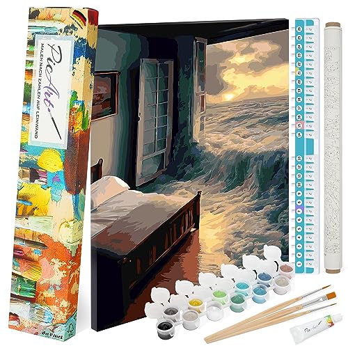PicArt Malen nach Zahlen Set - Ozean 40cm x 50cm Leinwand – mit Acrylfarben & da Vinci Pinsel – Made in Germany, fertig bespannt von PicArt