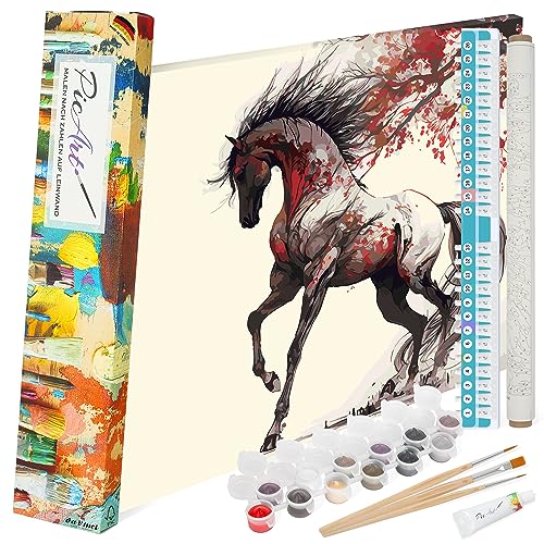 PicArt Malen nach Zahlen Set - Pferd RB 40cm x 50cm Leinwand – mit Acrylfarben & da Vinci Pinsel – Made in Germany, mit Rahmen von PicArt