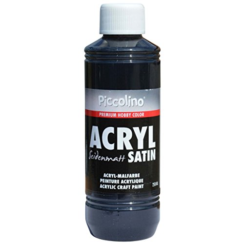 Acrylfarbe seidenmatt Schwarz 250ml Flasche - Piccolino Acryl Satin, Premium Hobby Color von Piccolino