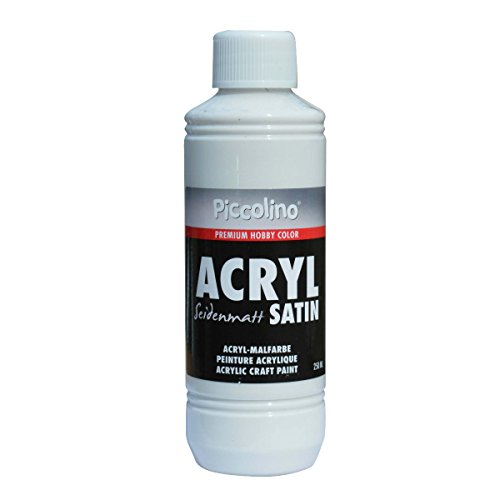 Acrylfarbe seidenmatt Weiß 250ml Flasche - Piccolino Acryl Satin, Premium Hobby Color von Piccolino