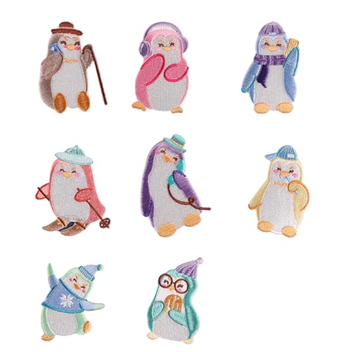 Aufnäher zum Aufbügeln, Motiv: Pinguine, Cartoon-Tier-Reparaturflicken zum Aufnähen, 8 Stück Aufnäher zum Aufbügeln, Motiv: Pinguine, Cartoon-Tier-Reparaturflicken zum Aufnähen, 8 Stück von Piceioep