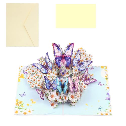Einzigartige 3D-Geburtstagskarte mit bunten Schmetterlingen und Blumen, handgefertigte Grußkarte mit Umschlag, Jahrestag von Piceioep