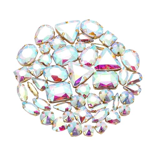 Kristallsteine zum Aufnähen, flache Rückseite, Glasstein mit Loch für Handwerk, Schmuck, Kleidung, Nähzubehör, 50 Stück von Piceioep