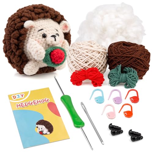Piceioep 2 Sets Häkel-Igel-Sets mit Garn, Häkelnadel, Strickmarker, Anleitung (evtl. nicht in deutscher Sprache) und Häkelzubehör von Piceioep