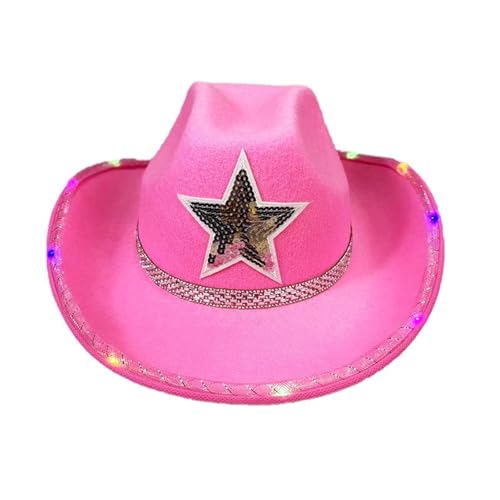 Piceioep Cowgirl-Hut mit Schmucksteinen, schwer, beleuchtet, Panama-Hut, Überraschung, Mädchen, Jungen, Brauthut für Karneval, Musikfestival von Piceioep