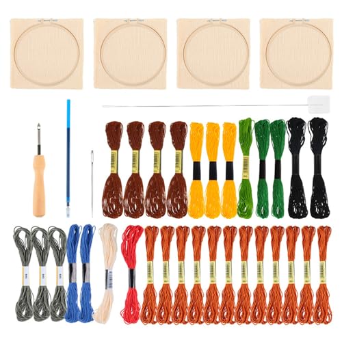 Piceioep Tier-Stickerei-Starter-Set mit Stickrahmen, farbiger Faden, Nadeltiermuster-Stiche für Anfänger von Piceioep