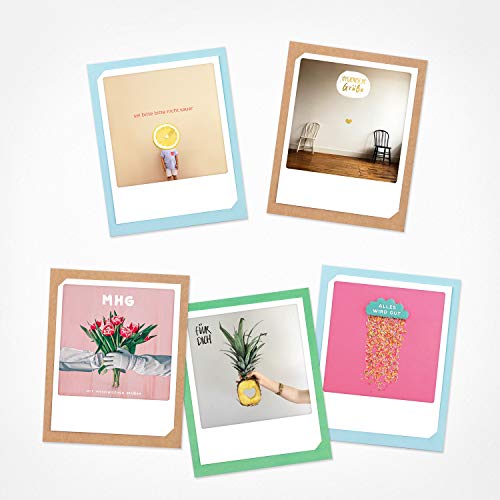 PICKMOTION Set mit 5 Foto-Gruß-Karten mit Umschlag Grüße & Wünsche, Premium Instagram-Gute-Besserung-Karten, handgemachte Klappkarten, lustige Sprüche & Motive, Tiere, Blumen BKK-0138 bunt von PICKMOTION