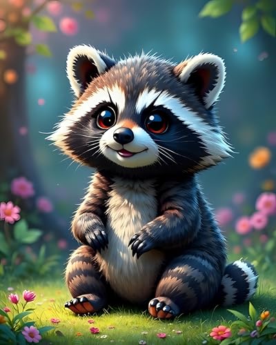 Diamond Painting Mini – Waschbär Brownie – 20x15 cm – DIY-Set für Erwachsene & Kinder – Komplettset mit Harzsteinen & irisierender Beschichtung von Picmondoo
