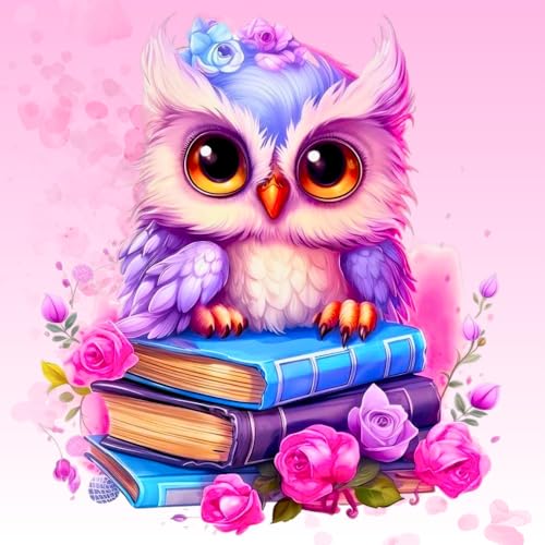 Picmondoo Diamond Painting „Büchereule“ 30x30 cm – DIY Diamantmalerei für Kinder & Erwachsene – Mit AB-Steinen, Strasssteinen & Feenstaubfarbe – Komplettset mit Zubehör & Künstlerleinwand von Picmondoo