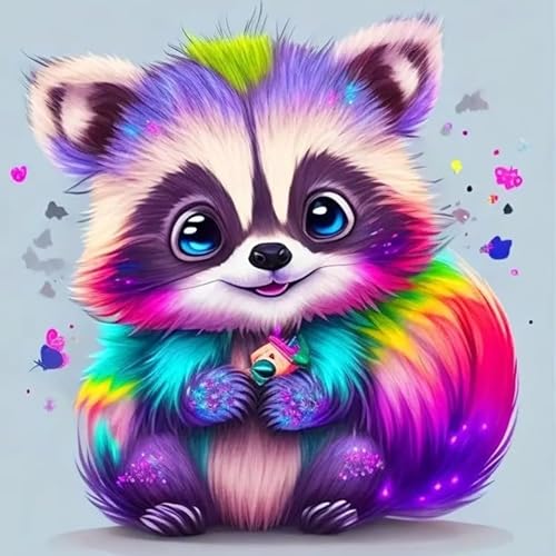 Picmondoo Diamond Painting „Waschbär Willibald“ 30x30 cm – DIY Diamantmalerei für Kinder & Erwachsene – Mit AB-Steinen & Strasssteinen – 8-teiliges Künstler-Komplettset mit Zubehör von Picmondoo