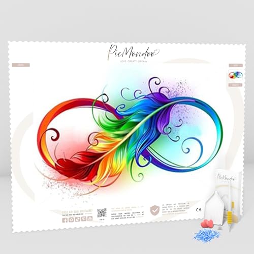 Picmondoo Diamond Painting Mini – Infinity Feather – 20x15 cm – DIY Kunstset für Erwachsene & Kinder – Irisierende Beschichtung – 8-teiliges Komplettset mit Zubehör von Picmondoo