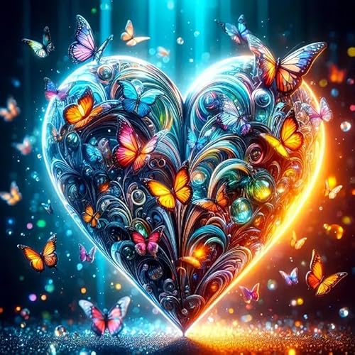 Picmondoo Diamond Painting – Große - 50x50 cm, Mit quadratischen Harzsteinen, AB-Steinen, Strassfarben & Metallicfarben – DIY-Kunstwerk für Erwachsene & Kinder (Schmetterlingsherz) von Picmondoo