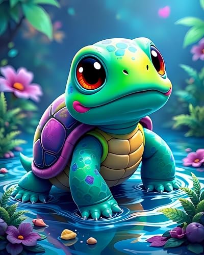 Picmondoo Diamond Painting Mini – Donatello Schildkröte – 20x15 cm DIY Set mit Harzsteinen & irisierender Beschichtung – Komplettset für Erwachsene & Kinder von Picmondoo