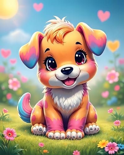 Picmondoo Diamond Painting Mini – Puschel – 20x15 cm – Künstlerisches Bastelset für Erwachsene & Kinder – Komplettset mit Harzsteinen & irisierenden AB-Farben von Picmondoo