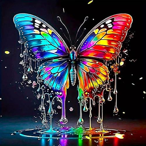 Picmondoo Diamond Painting – Waterdrop Butterfly – 50x50 cm – Leuchtendes Bastelset mit Feenstaubfarben, Strassfarben, Metallicfarben & Leuchtfarben – Für Erwachsene & Kinder von Picmondoo