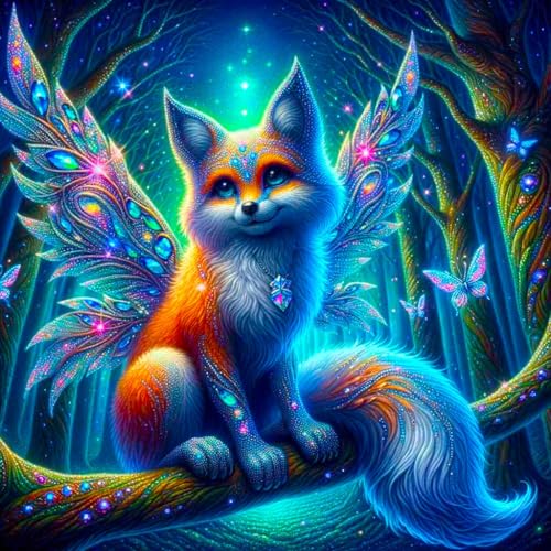 Picmondoo Fairy Fox of Magic – Diamond Painting 60x60 cm – DIY-Set für Erwachsene & Kinder mit Feenstaubfarben, Strasssteinen & Glitzer-Effekt – Komplettset mit Zubehör von Picmondoo